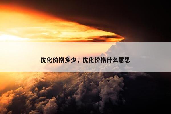 优化价格多少，优化价格什么意思