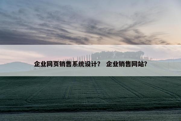 企业网页销售系统设计？ 企业销售网站？